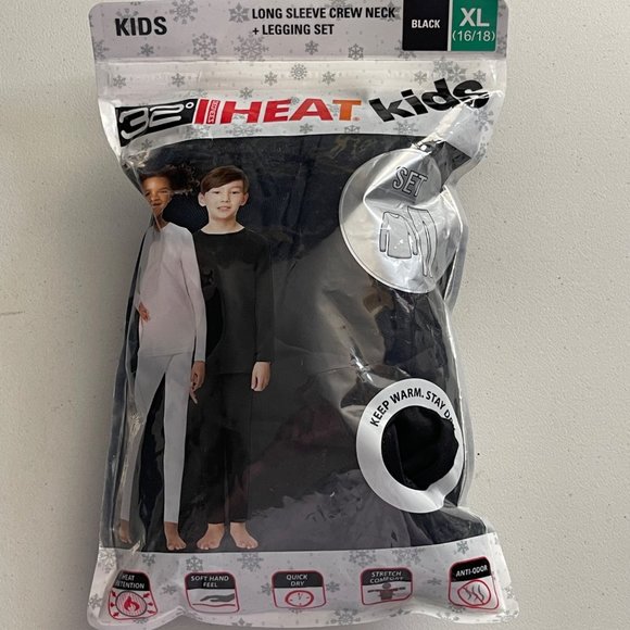 32 DEGREES Kid's XL(16/18) Black Heat Base Layer Set Crew Top and Leggings - Picture 2 of 7